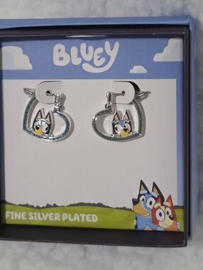 Bluey Silver-Plated Heart Hoop Kids Earrings - Blue & Yellow